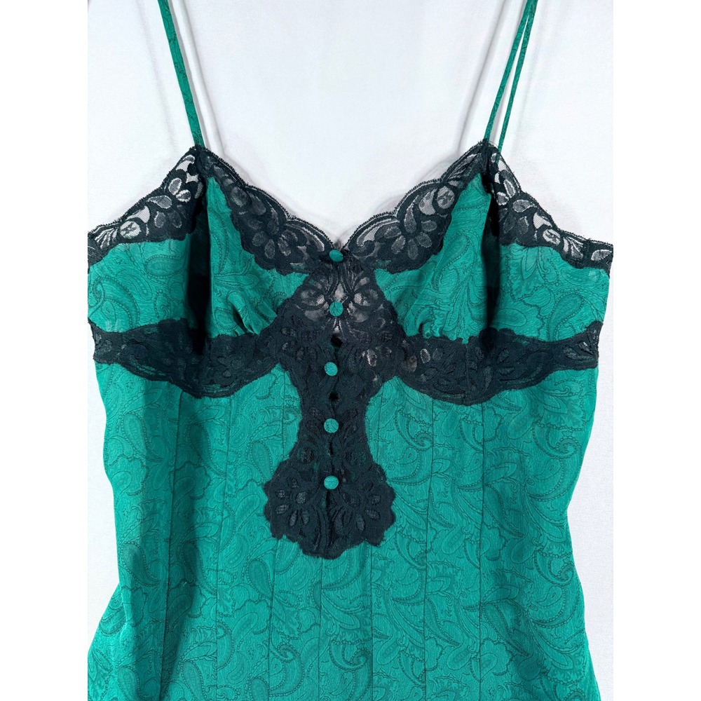 Vintage Victorias Secret Gold Label Emerald Green Paisley Lace Slip Dress SP - Picture 3 of 5